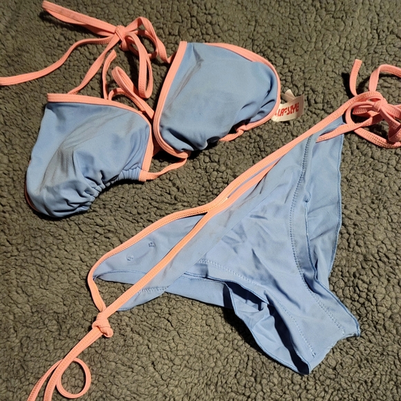 Surf Style Blue and Pink String Bikini Set