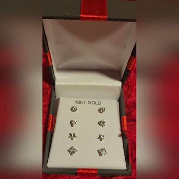 10K Gold and CZ Earrings, Set of Four Pair