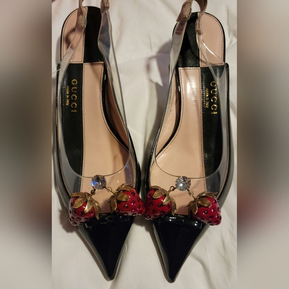 Gucci Eleanor Strawberry Plexi Slingbacks, 36.5