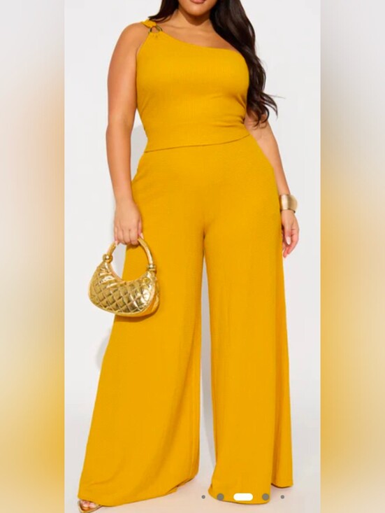 Fashion Nova Tall Gloria Textured One Shoulder Pant Set